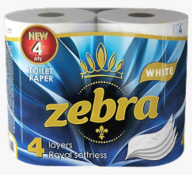 Zebra White Toilet Paper, 4-ply, 4 rolls